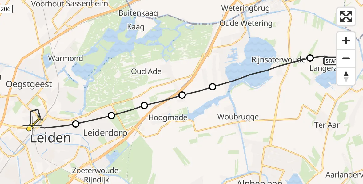 Routekaart van de vlucht: Lifeliner 1 naar Leiden