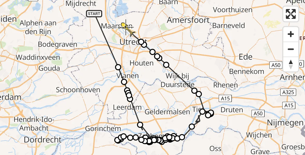 Routekaart van de vlucht: Politiehelikopter naar Utrecht