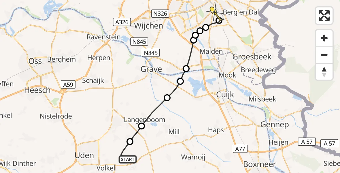 Routekaart van de vlucht: Lifeliner 3 naar Radboud Universitair Medisch Centrum