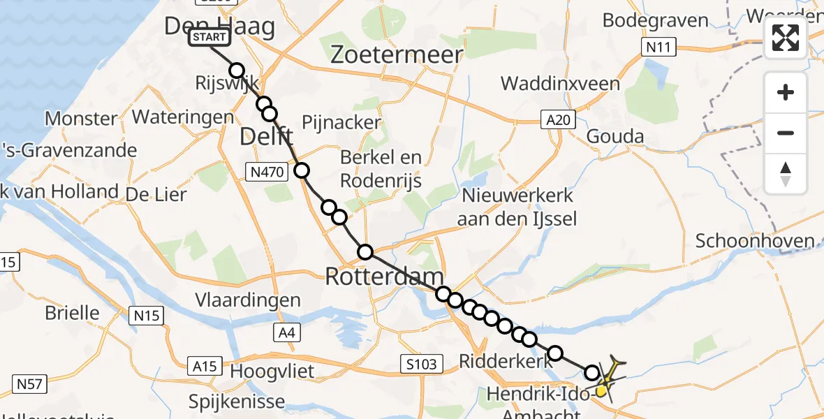 Routekaart van de vlucht: Lifeliner 2 naar Oud-Alblas