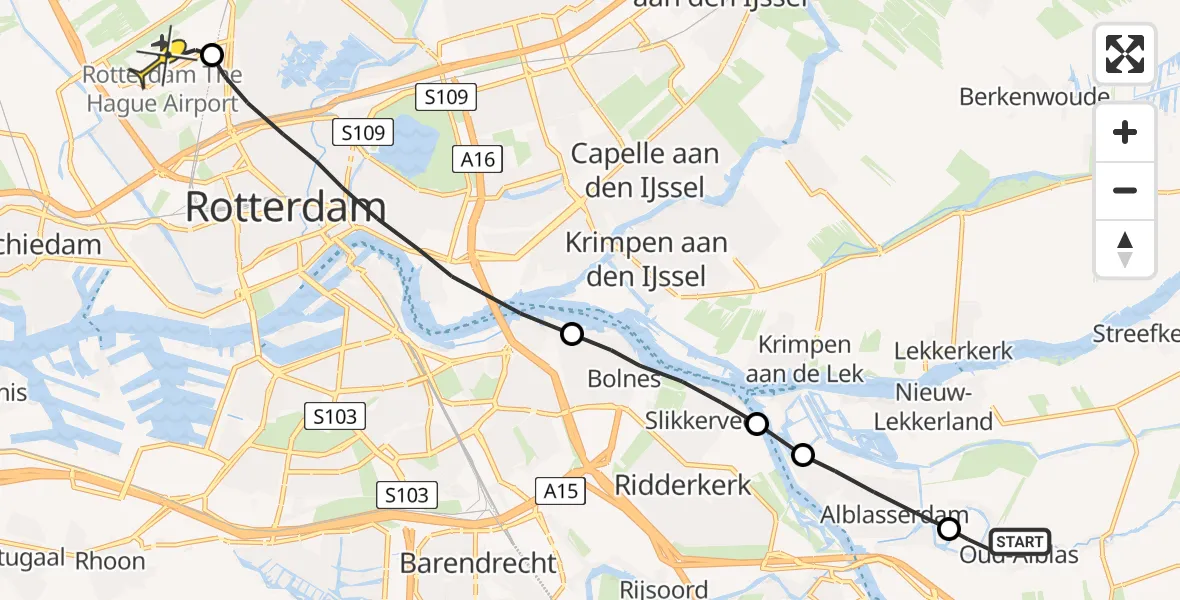 Routekaart van de vlucht: Lifeliner 2 naar Rotterdam The Hague Airport