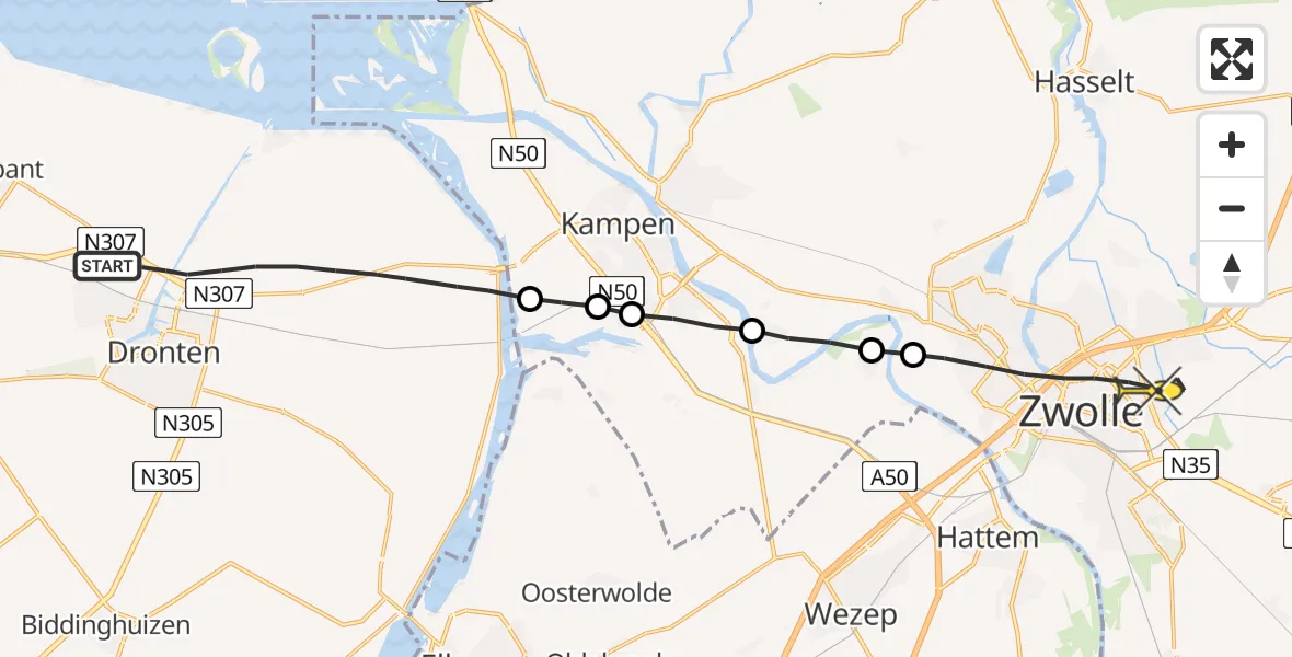 Routekaart van de vlucht: Lifeliner 1 naar Zwolle