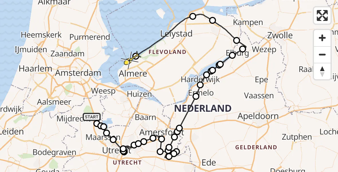 Routekaart van de vlucht: Politieheli naar Almere