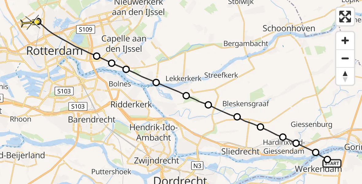 Routekaart van de vlucht: Lifeliner 2 naar Rotterdam The Hague Airport