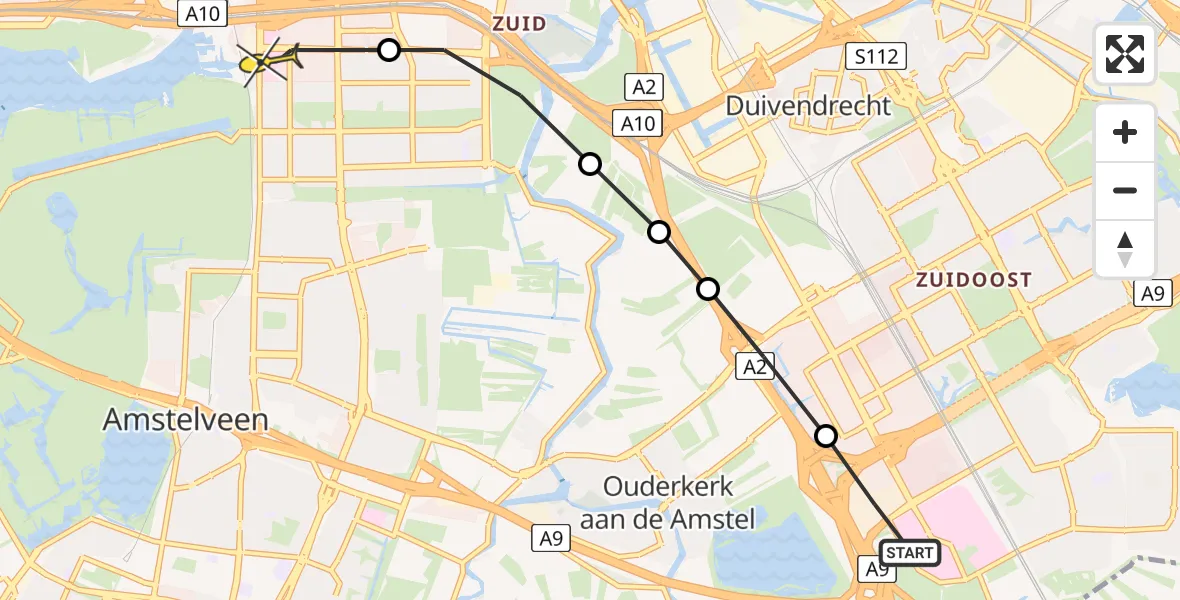 Routekaart van de vlucht: Lifeliner 1 naar VU Medisch Centrum Amsterdam