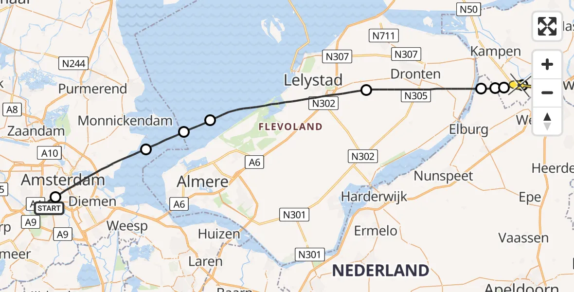 Routekaart van de vlucht: Lifeliner 1 naar Zalk