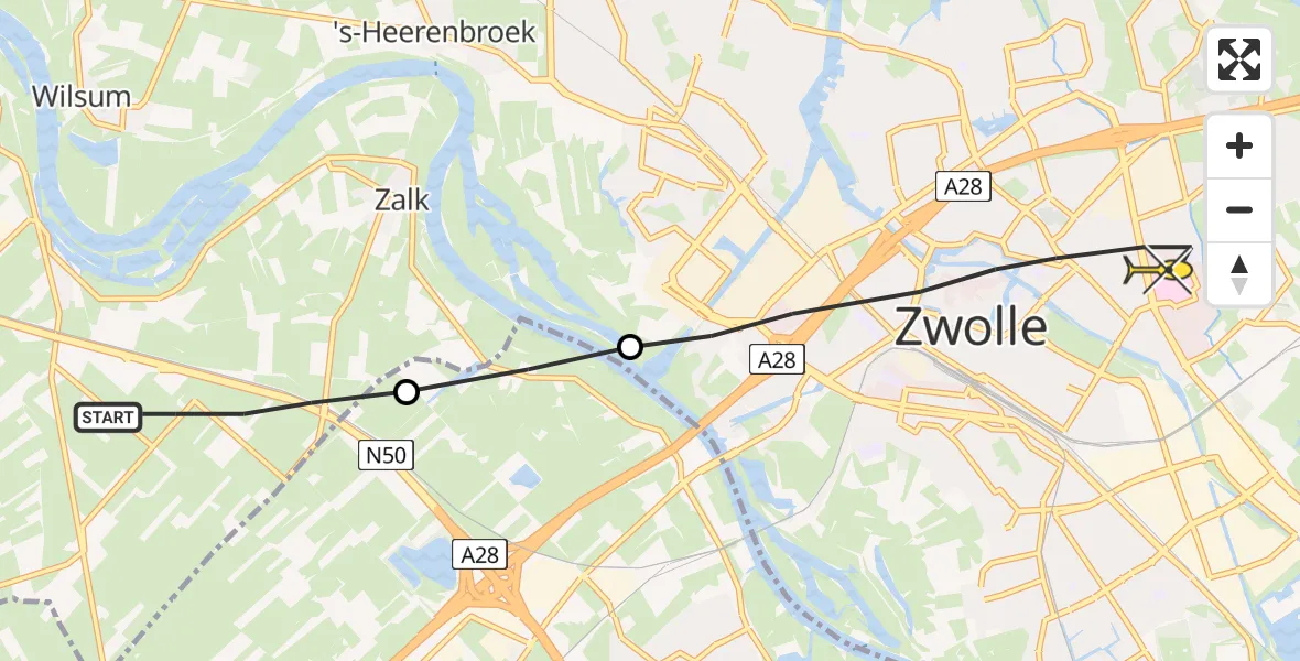 Routekaart van de vlucht: Lifeliner 1 naar Zwolle