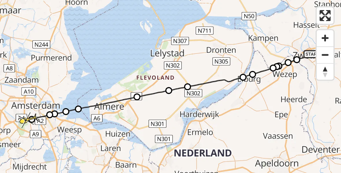 Routekaart van de vlucht: Lifeliner 1 naar VU Medisch Centrum Amsterdam