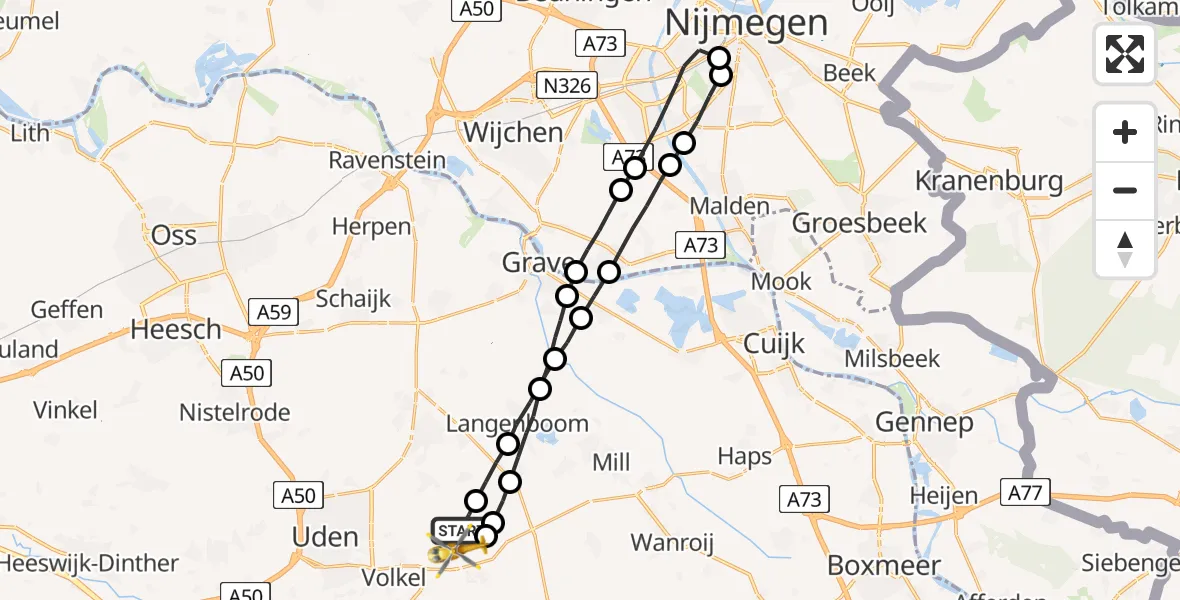 Vluchtroute Traumahelikopter Vliegbasis Volkel - Vliegbasis Volkel, 20 augustus 2022, 18:10