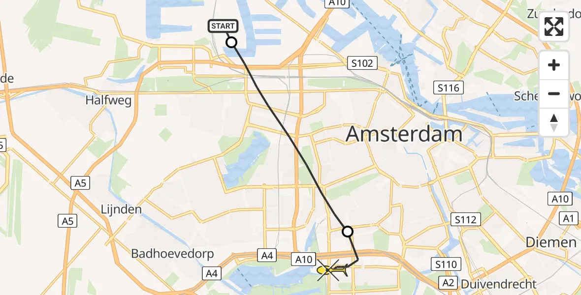 Routekaart van de vlucht: Lifeliner 1 naar VU Medisch Centrum Amsterdam