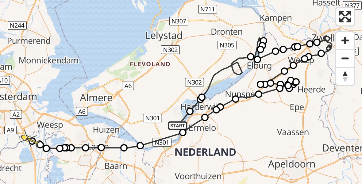 Routekaart van de vlucht: Politieheli naar Abcoude