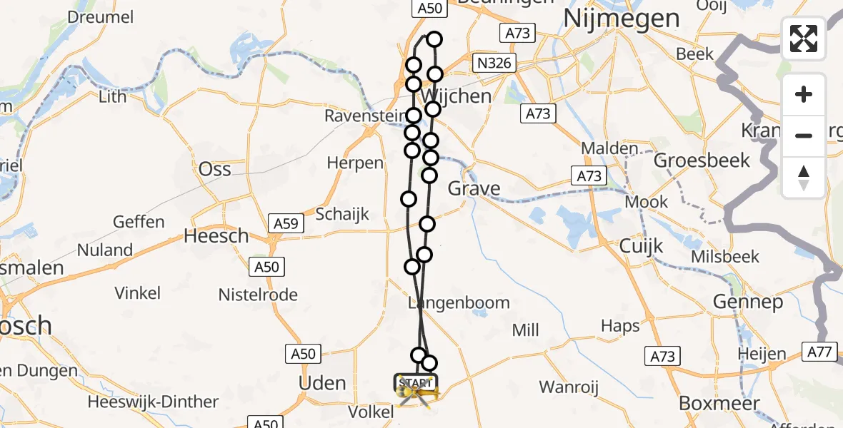 Vluchtroute Traumahelikopter Vliegbasis Volkel - Vliegbasis Volkel, 20 augustus 2022, 18:39