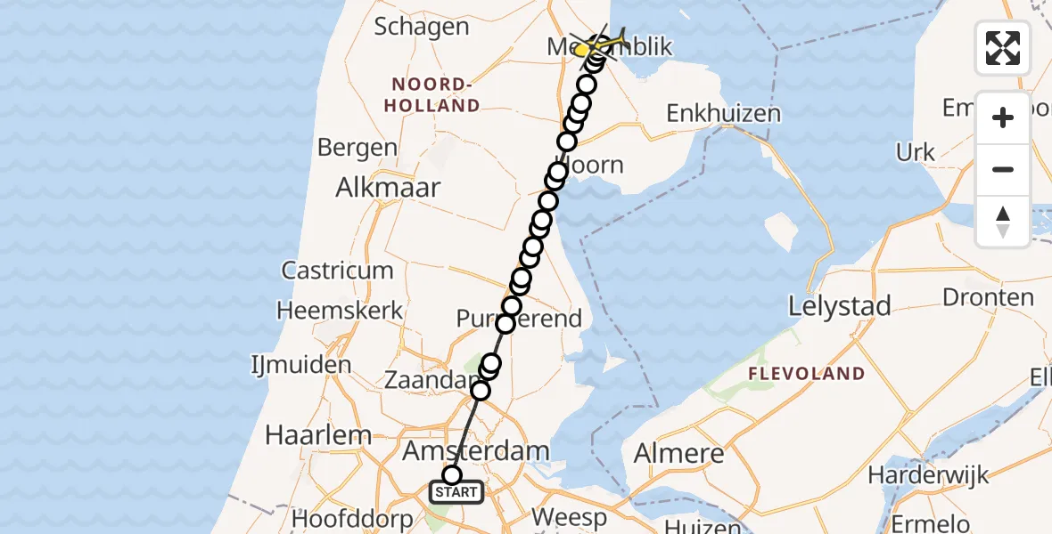 Routekaart van de vlucht: Lifeliner 1 naar Medemblik