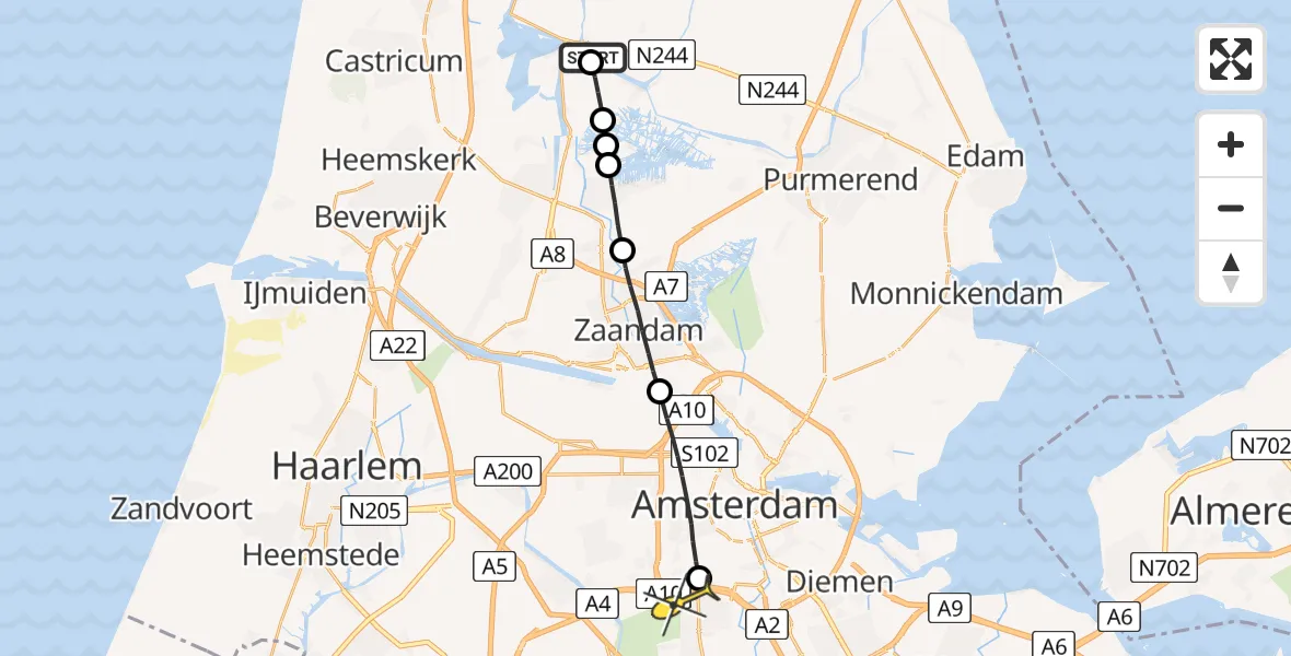 Routekaart van de vlucht: Lifeliner 1 naar VU Medisch Centrum Amsterdam