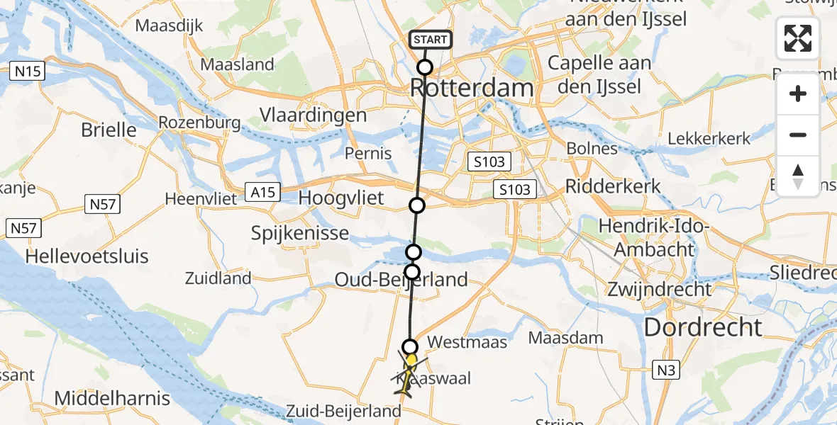 Routekaart van de vlucht: Lifeliner 2 naar Klaaswaal