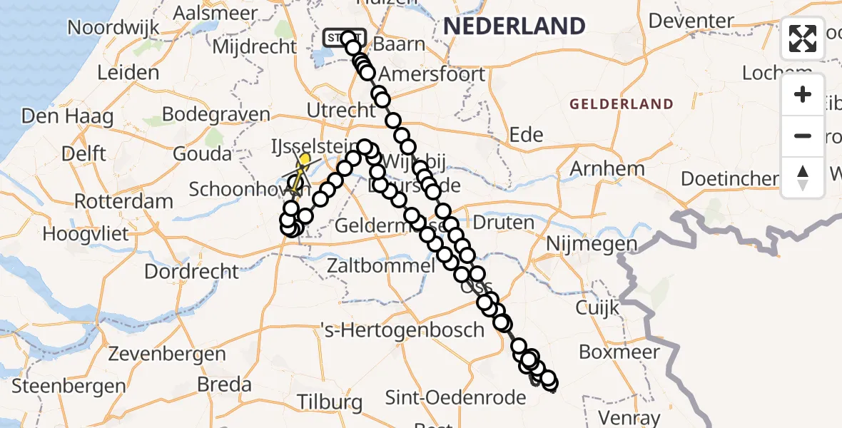 Routekaart van de vlucht: Politiehelikopter naar Lexmond