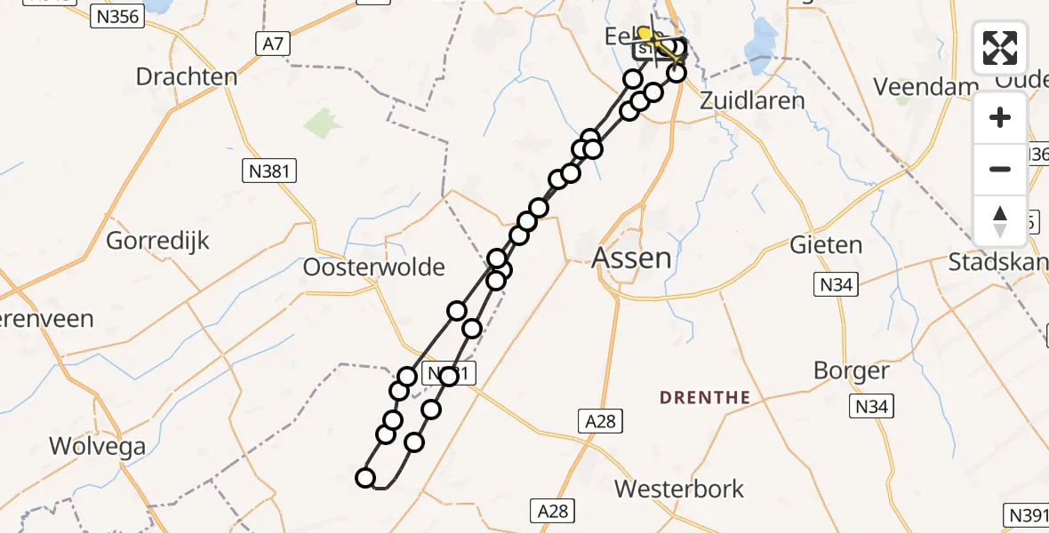 Routekaart van de vlucht: Lifeliner 4 naar Groningen Airport Eelde
