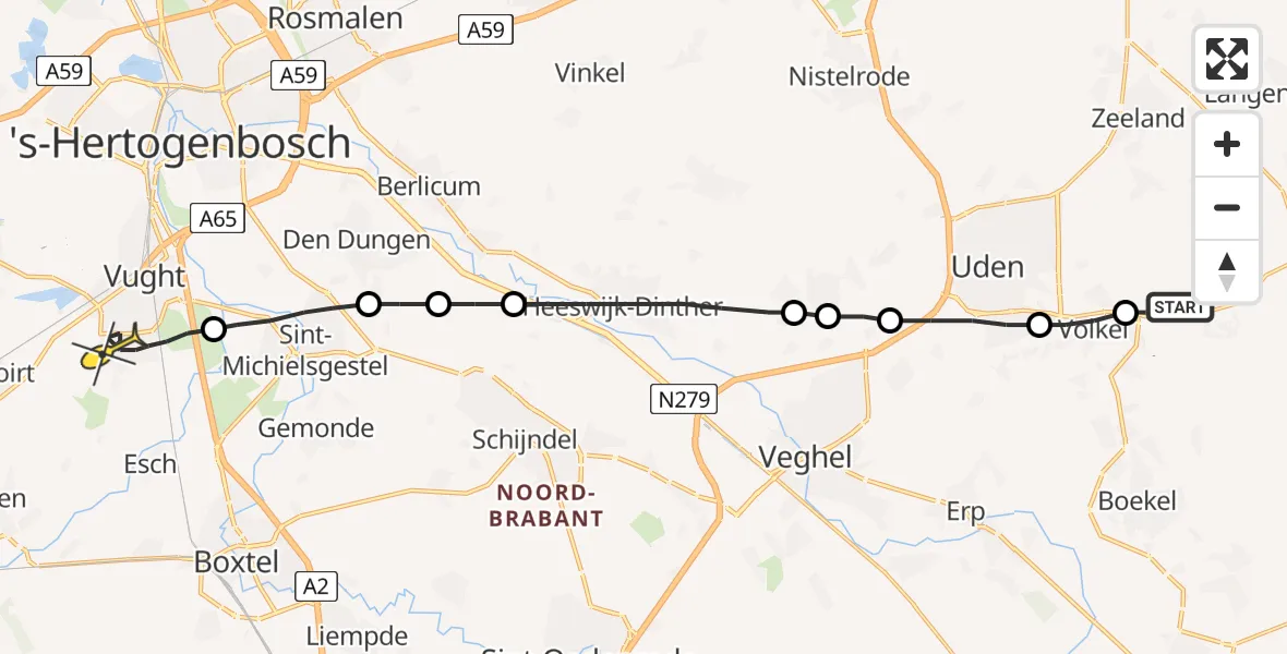 Routekaart van de vlucht: Lifeliner 3 naar Vught