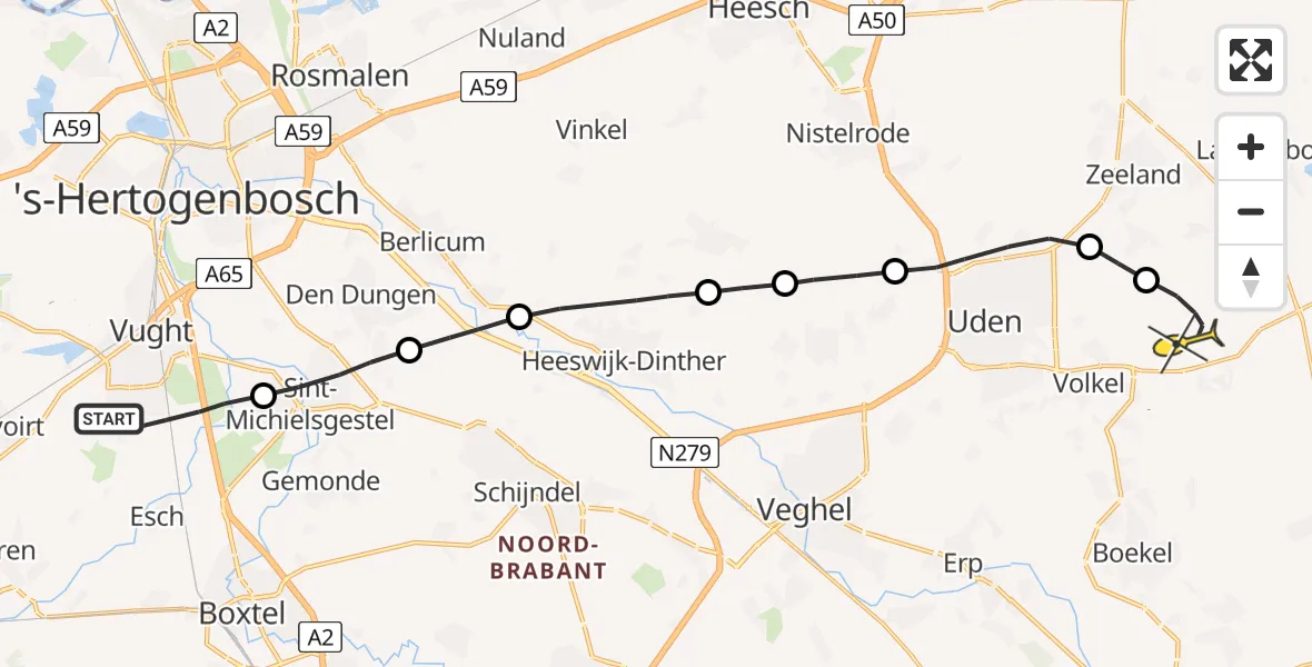 Routekaart van de vlucht: Lifeliner 3 naar Vliegbasis Volkel