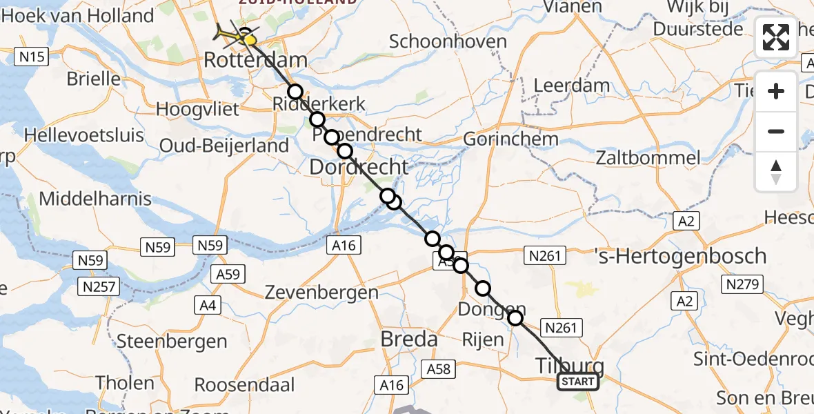 Routekaart van de vlucht: Lifeliner 2 naar Rotterdam The Hague Airport