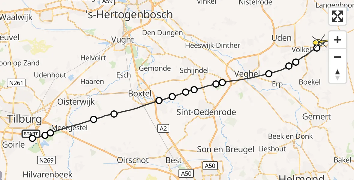 Routekaart van de vlucht: Lifeliner 3 naar Vliegbasis Volkel