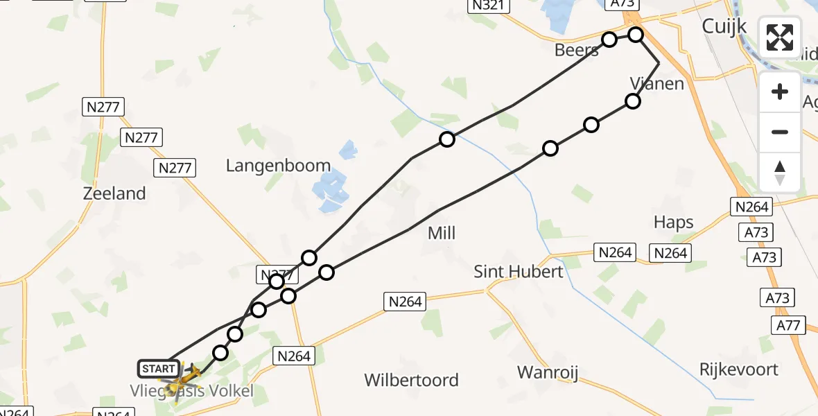 Vluchtroute Traumahelikopter Vliegbasis Volkel - Vliegbasis Volkel, 21 augustus 2022, 09:12