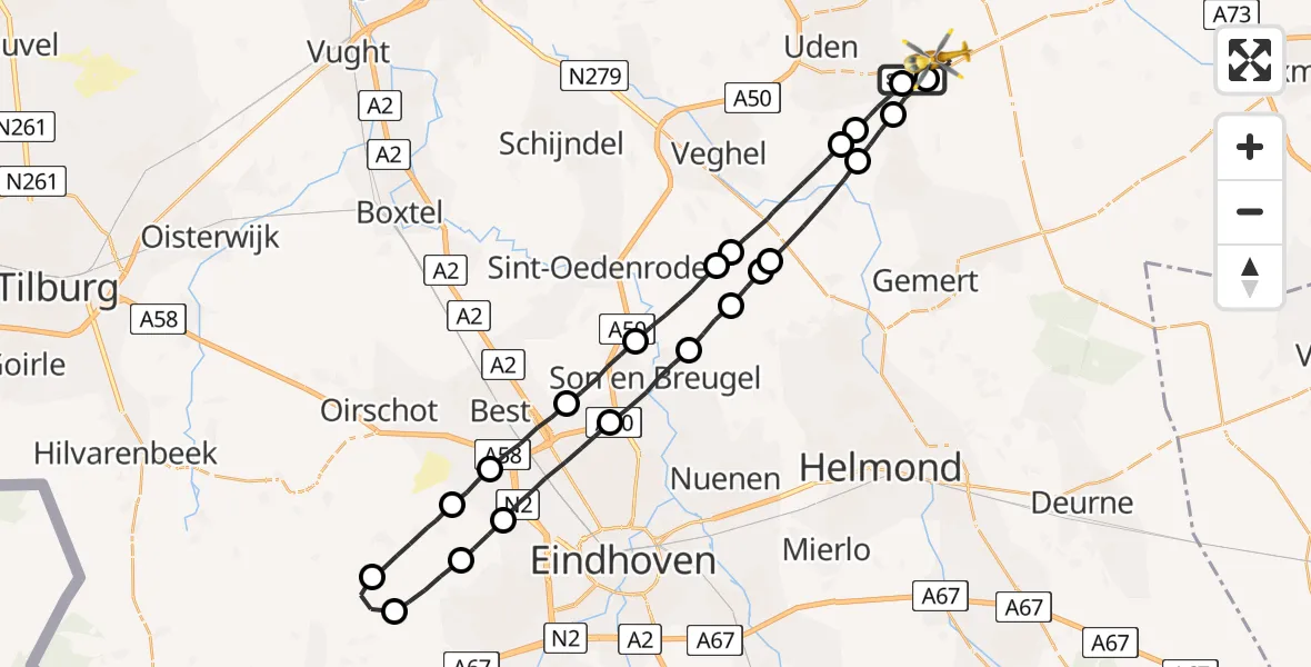 Vluchtroute Traumahelikopter Vliegbasis Volkel - Vliegbasis Volkel, 21 augustus 2022, 10:07