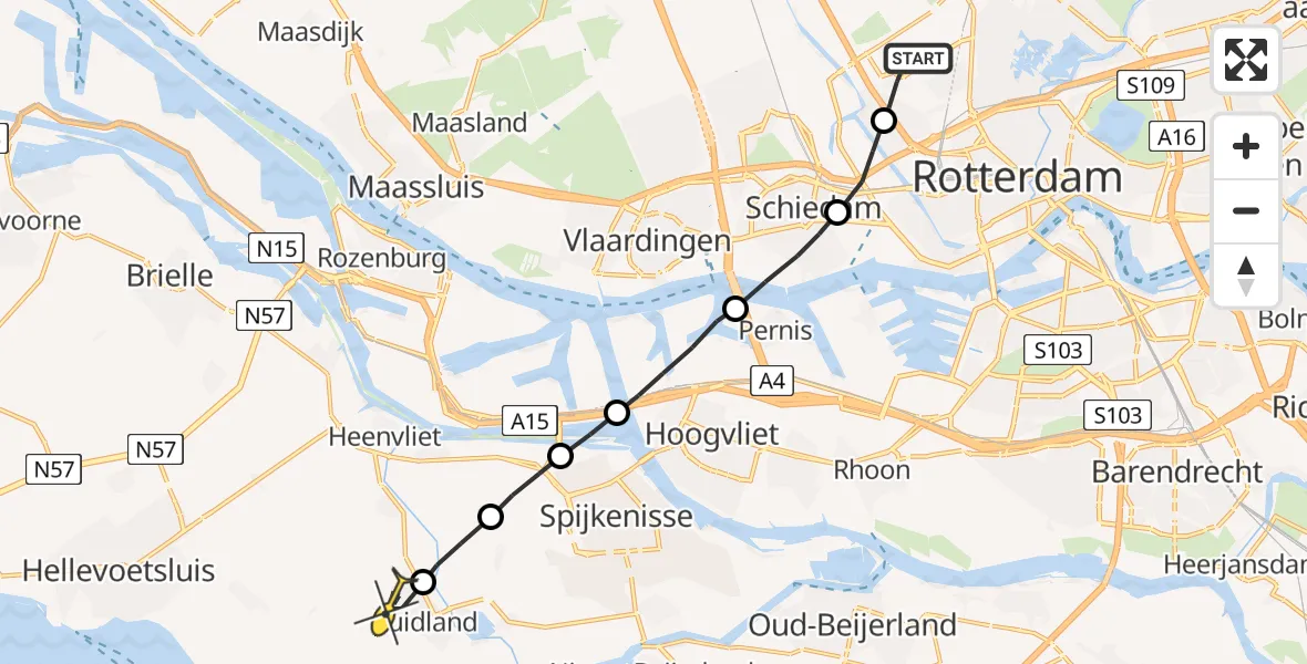 Routekaart van de vlucht: Lifeliner 2 naar Zuidland