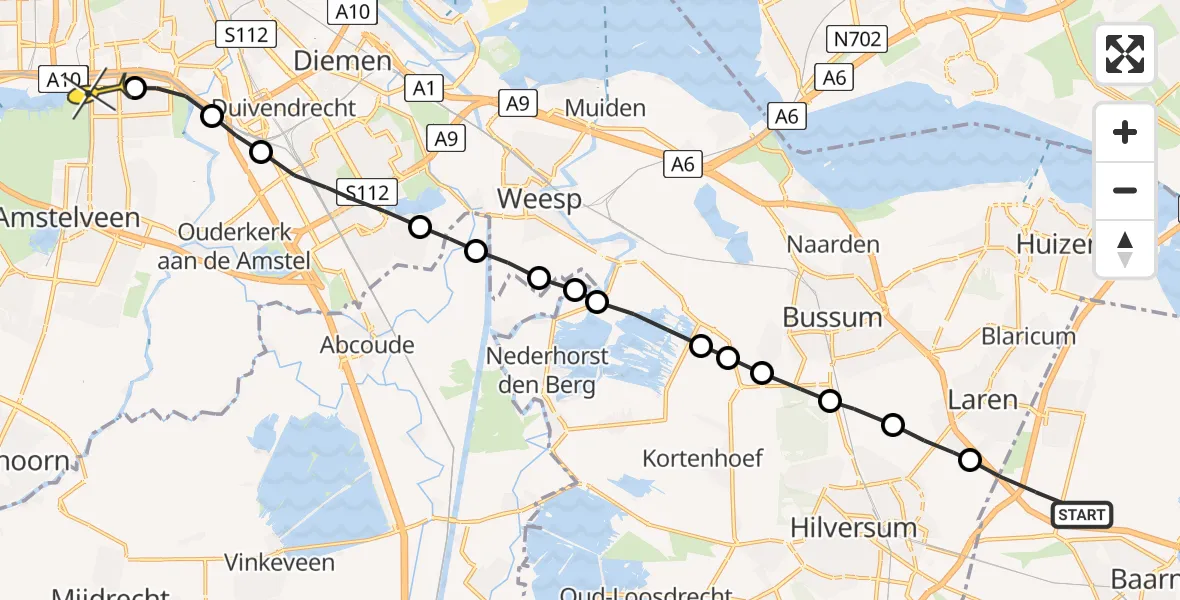 Routekaart van de vlucht: Lifeliner 1 naar VU Medisch Centrum Amsterdam