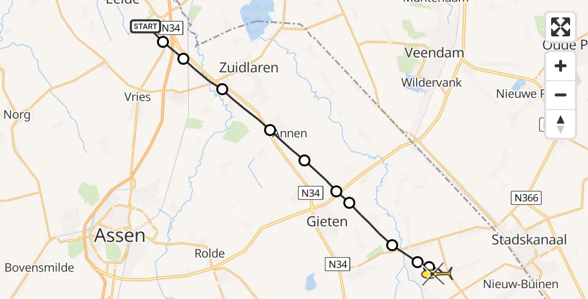 Routekaart van de vlucht: Lifeliner 4 naar Drouwenermond