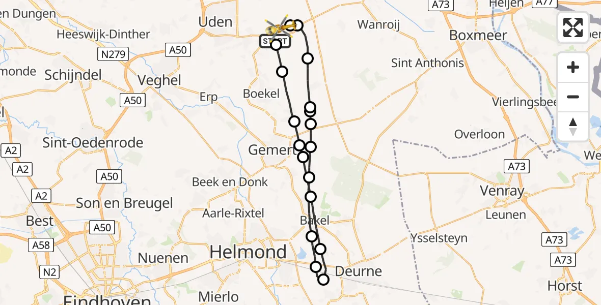 Vluchtroute Traumahelikopter Vliegbasis Volkel - Vliegbasis Volkel, 21 augustus 2022, 13:17