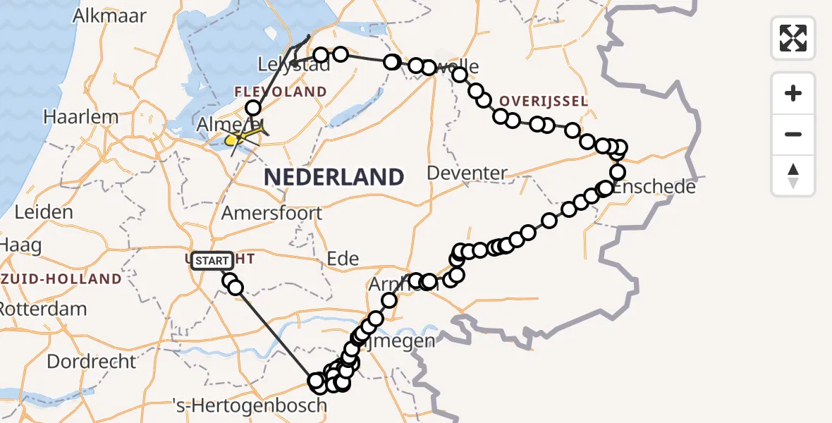Routekaart van de vlucht: Politiehelikopter naar Almere