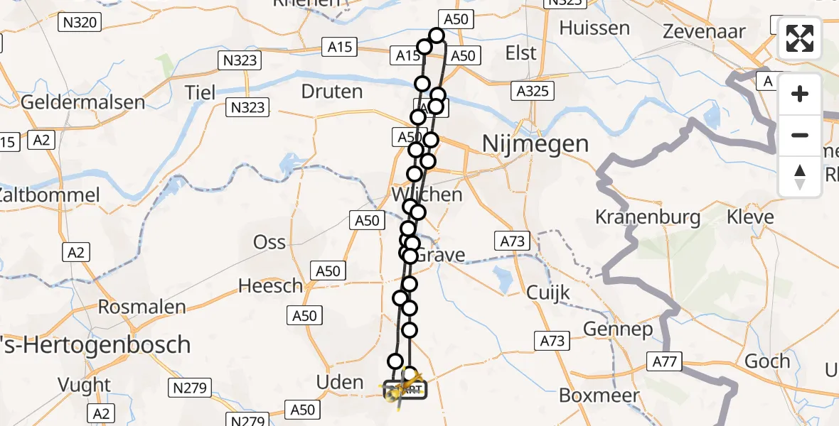 Vluchtroute Traumahelikopter Vliegbasis Volkel - Vliegbasis Volkel, 21 augustus 2022, 13:30