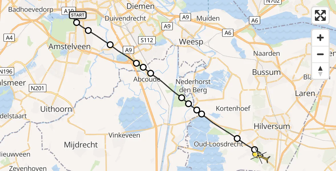 Routekaart van de vlucht: Lifeliner 1 naar Vliegveld Hilversum