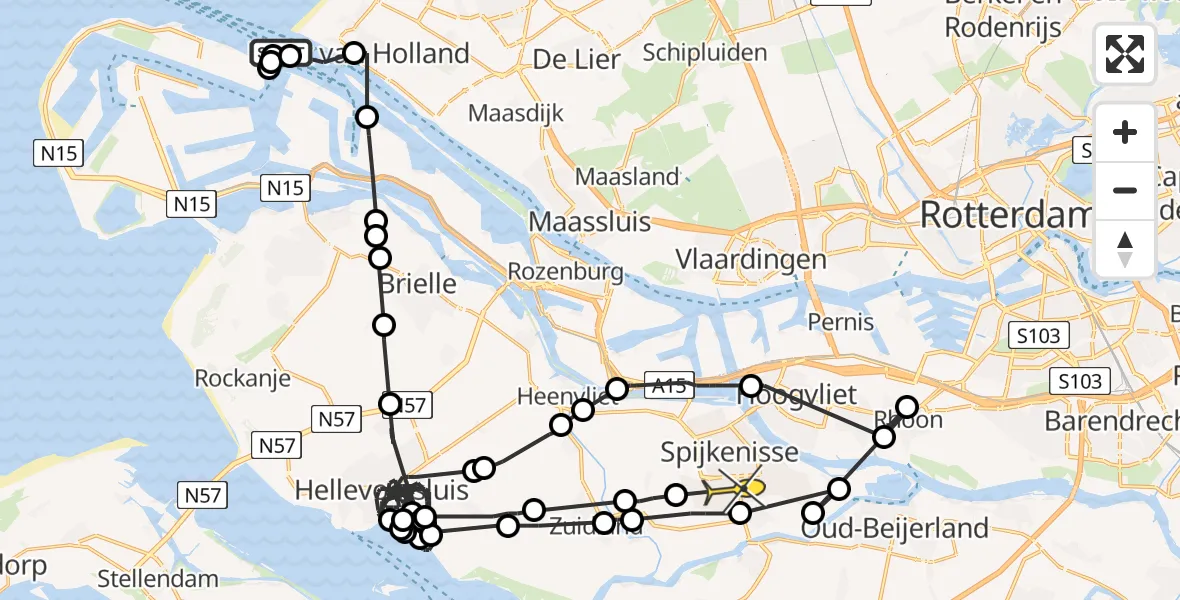 Routekaart van de vlucht: Politieheli naar Spijkenisse