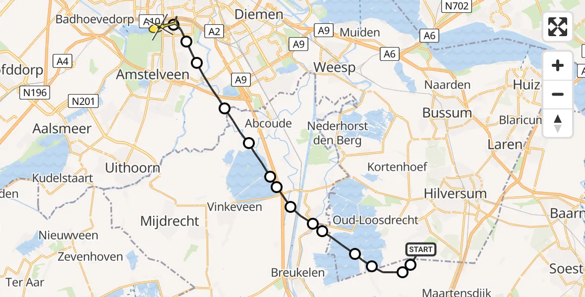 Routekaart van de vlucht: Lifeliner 1 naar VU Medisch Centrum Amsterdam