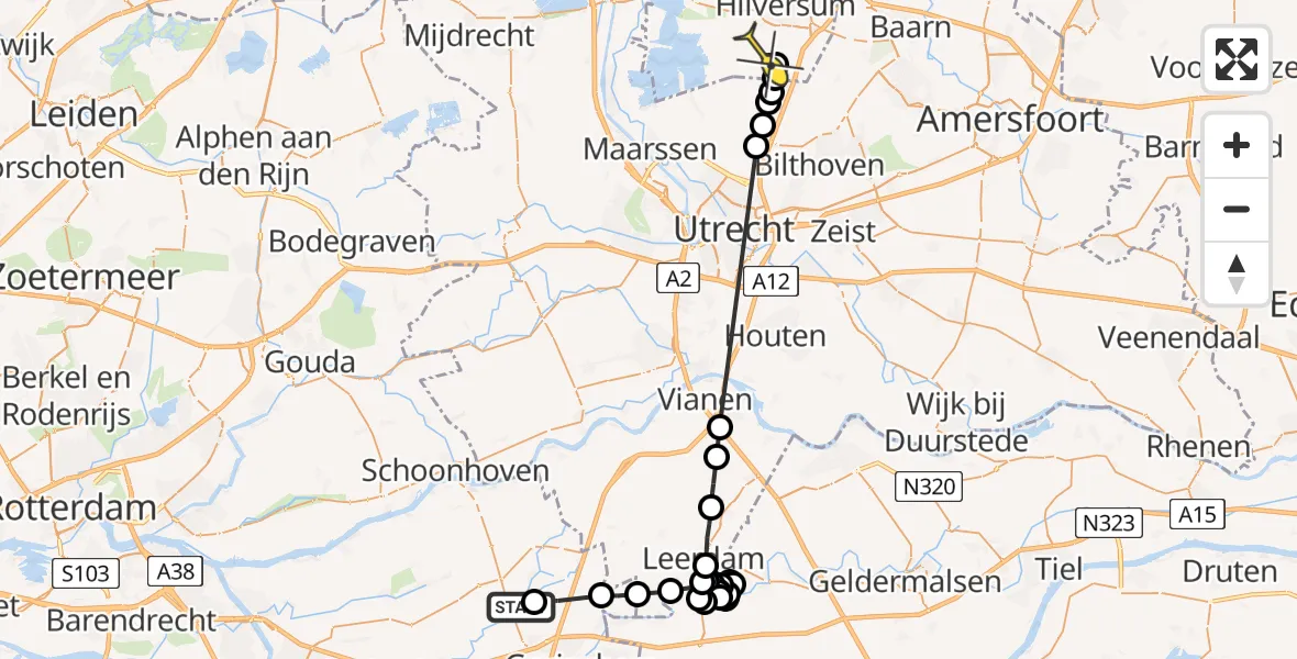 Routekaart van de vlucht: Politieheli naar Vliegveld Hilversum