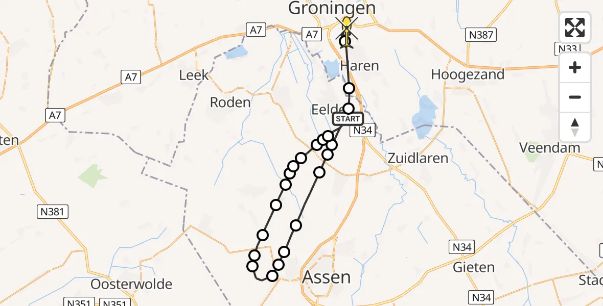 Routekaart van de vlucht: Lifeliner 4 naar Groningen