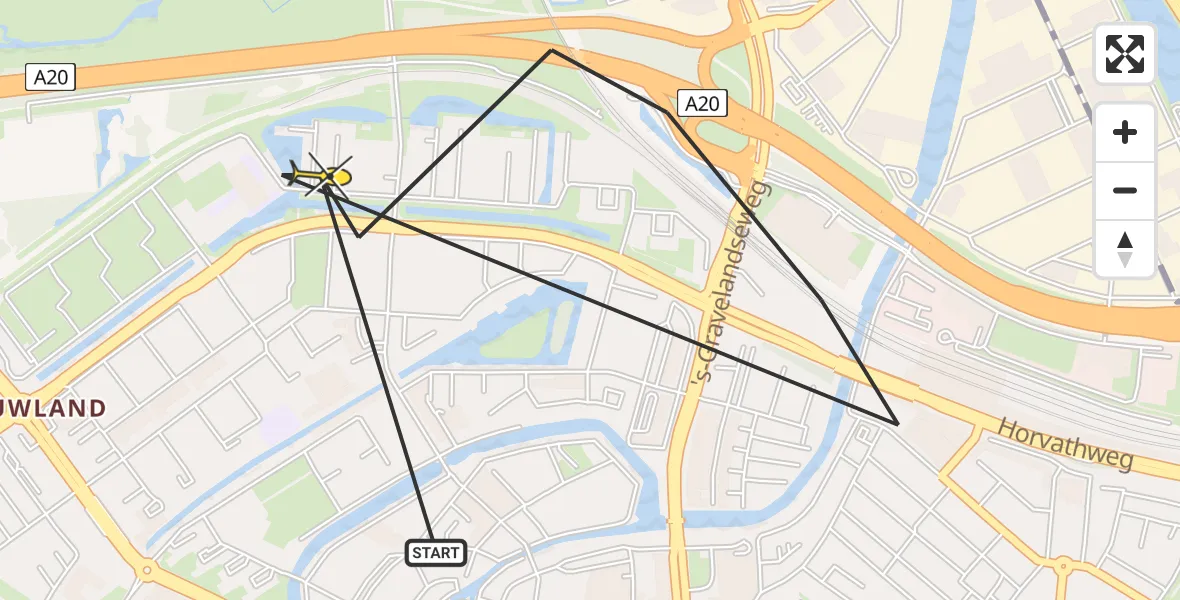 Routekaart van de vlucht: Politieheli naar Schiedam