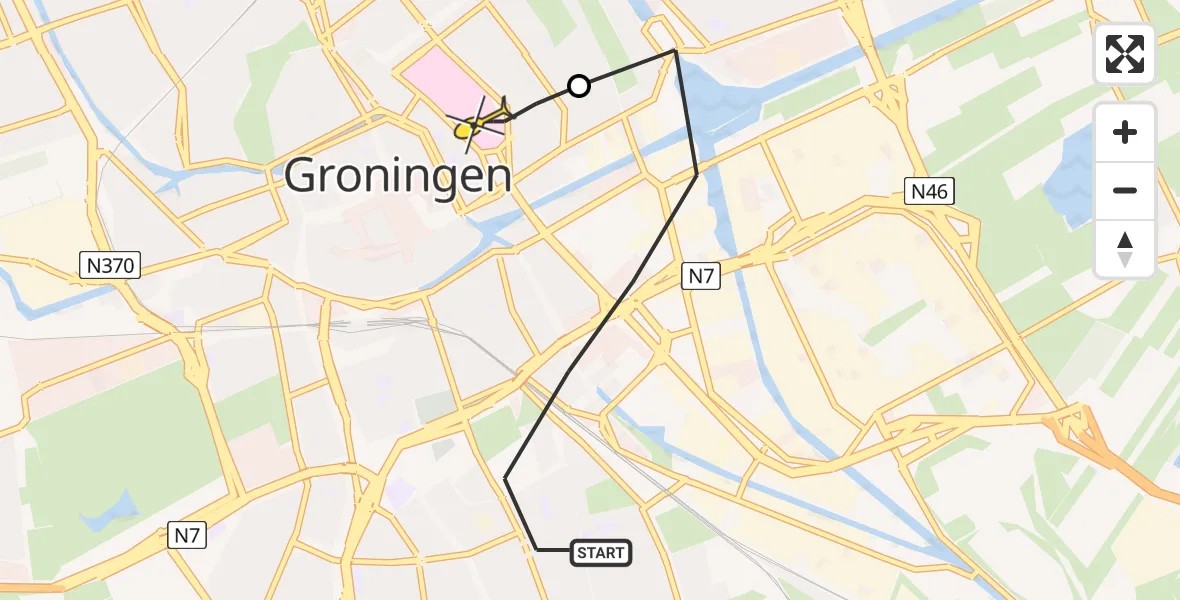 Routekaart van de vlucht: Lifeliner 4 naar Universitair Medisch Centrum Groningen