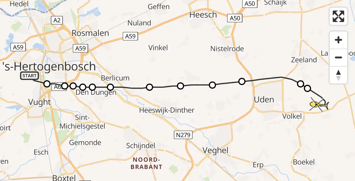 Routekaart van de vlucht: Lifeliner 3 naar Vliegbasis Volkel