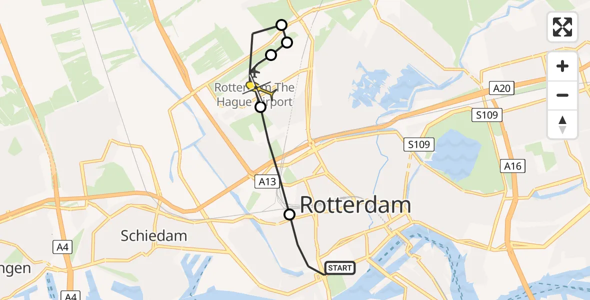 Routekaart van de vlucht: Lifeliner 2 naar Rotterdam The Hague Airport