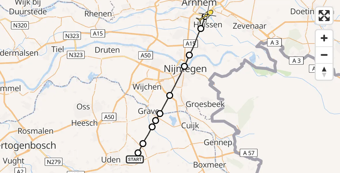 Routekaart van de vlucht: Lifeliner 3 naar Arnhem