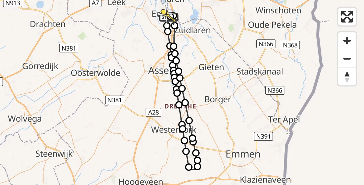 Routekaart van de vlucht: Lifeliner 4 naar Groningen Airport Eelde