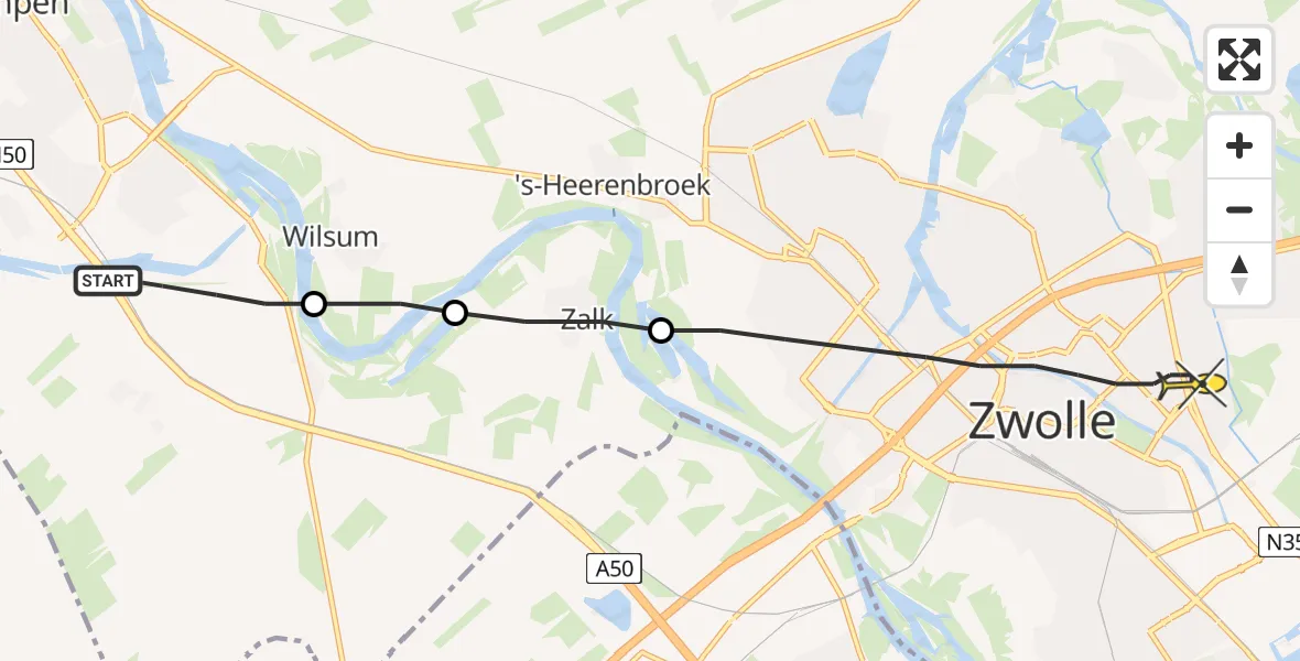 Routekaart van de vlucht: Lifeliner 3 naar Zwolle