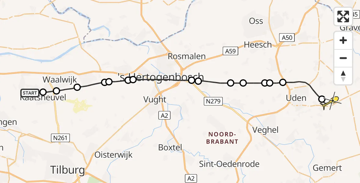 Routekaart van de vlucht: Lifeliner 3 naar Vliegbasis Volkel