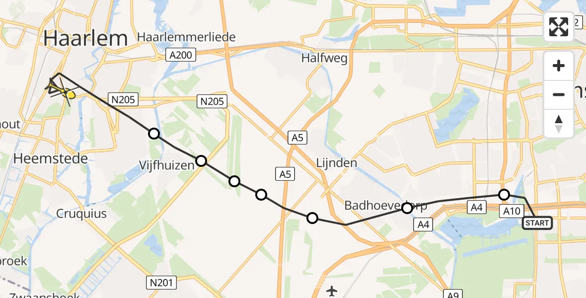 Routekaart van de vlucht: Lifeliner 1 naar Haarlem