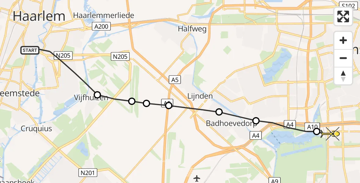 Routekaart van de vlucht: Lifeliner 1 naar VU Medisch Centrum Amsterdam