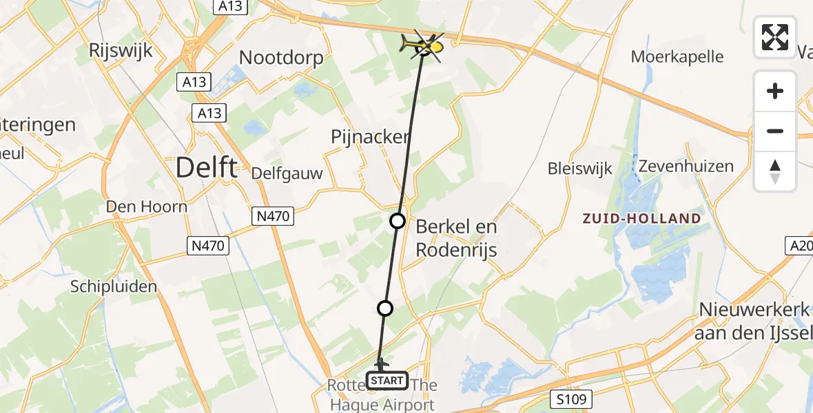 Routekaart van de vlucht: Lifeliner 2 naar Zoetermeer