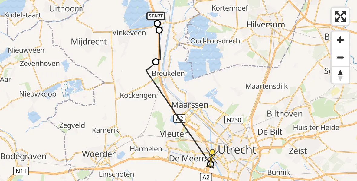 Routekaart van de vlucht: Politiehelikopter naar Utrecht